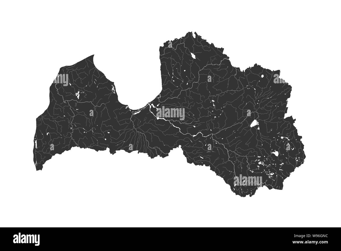 Estados bálticos - mapa de Letonia. Hecho a mano. Los ríos y lagos son mostradas. Por favor mire mis otras imágenes de la serie cartográfica - todos son muy detalle Ilustración del Vector
