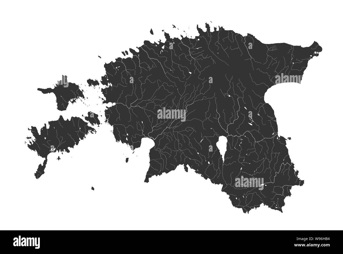Estados bálticos - Mapa de Estonia. Hecho a mano. Los ríos y lagos son mostradas. Por favor mire mis otras imágenes de la serie cartográfica - todos ellos son muy precisos Ilustración del Vector