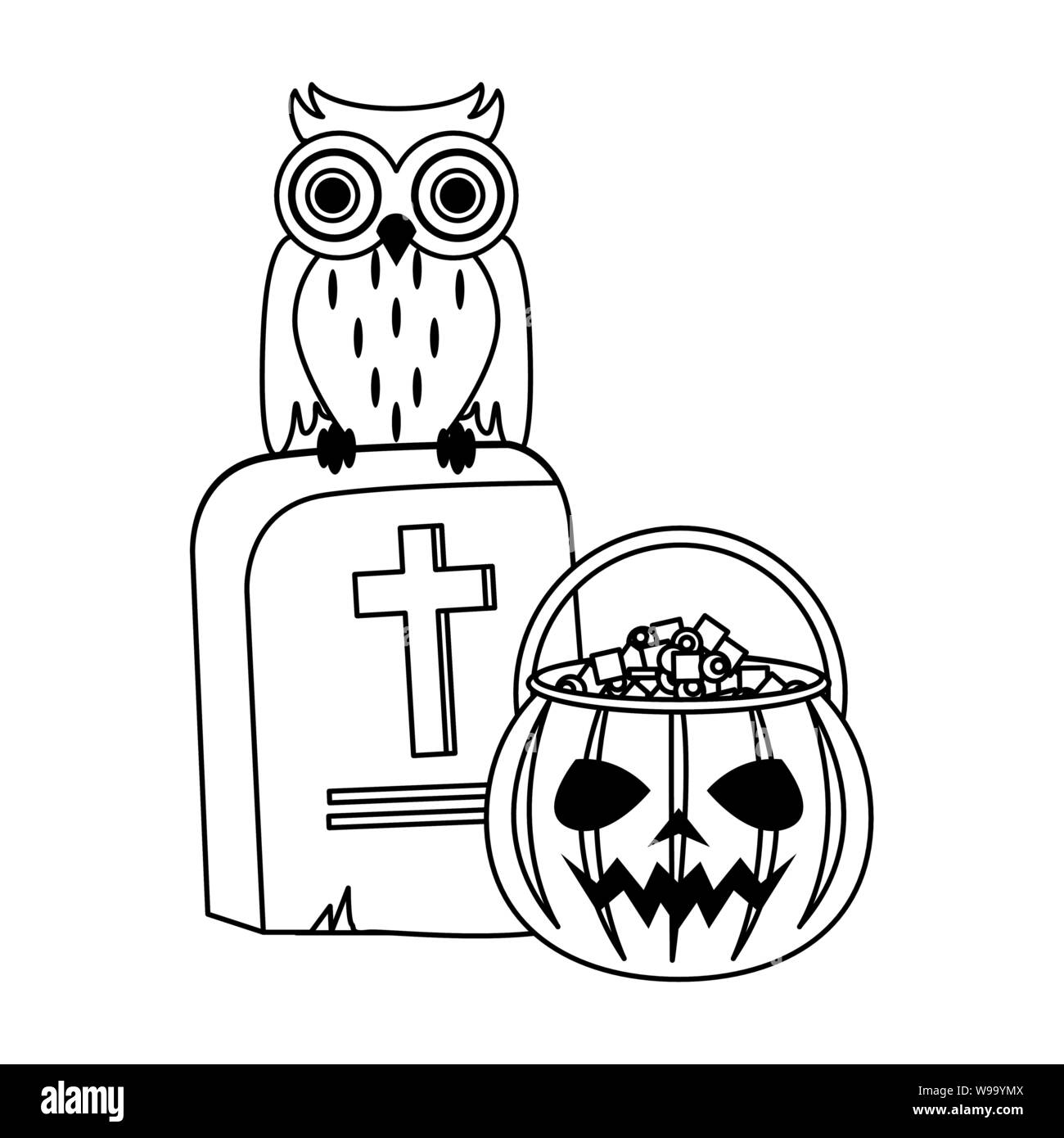 Halloween octubre scary celebración caricatura en blanco y negro Imagen  Vector de stock - Alamy