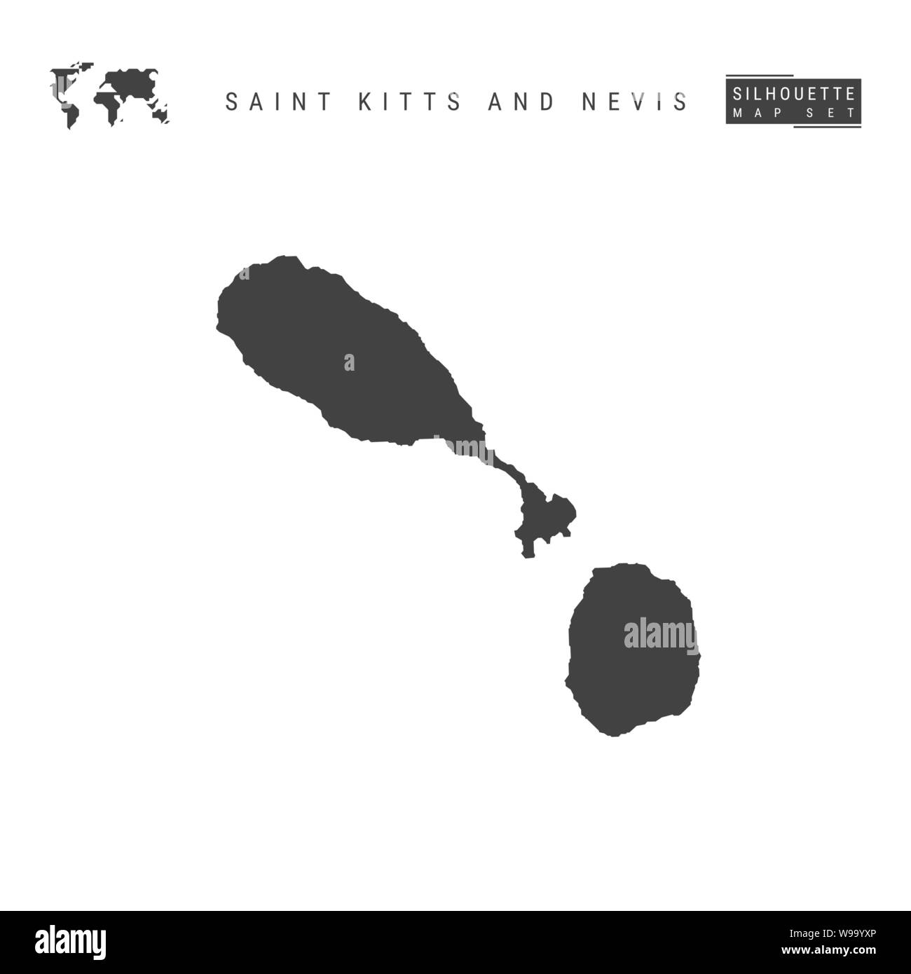 Saint Kitts y Nevis Mapa de vectores en blanco aislado sobre fondo blanco. High-Detailed silueta negra Mapa de Saint Kitts y Nevis. Ilustración del Vector
