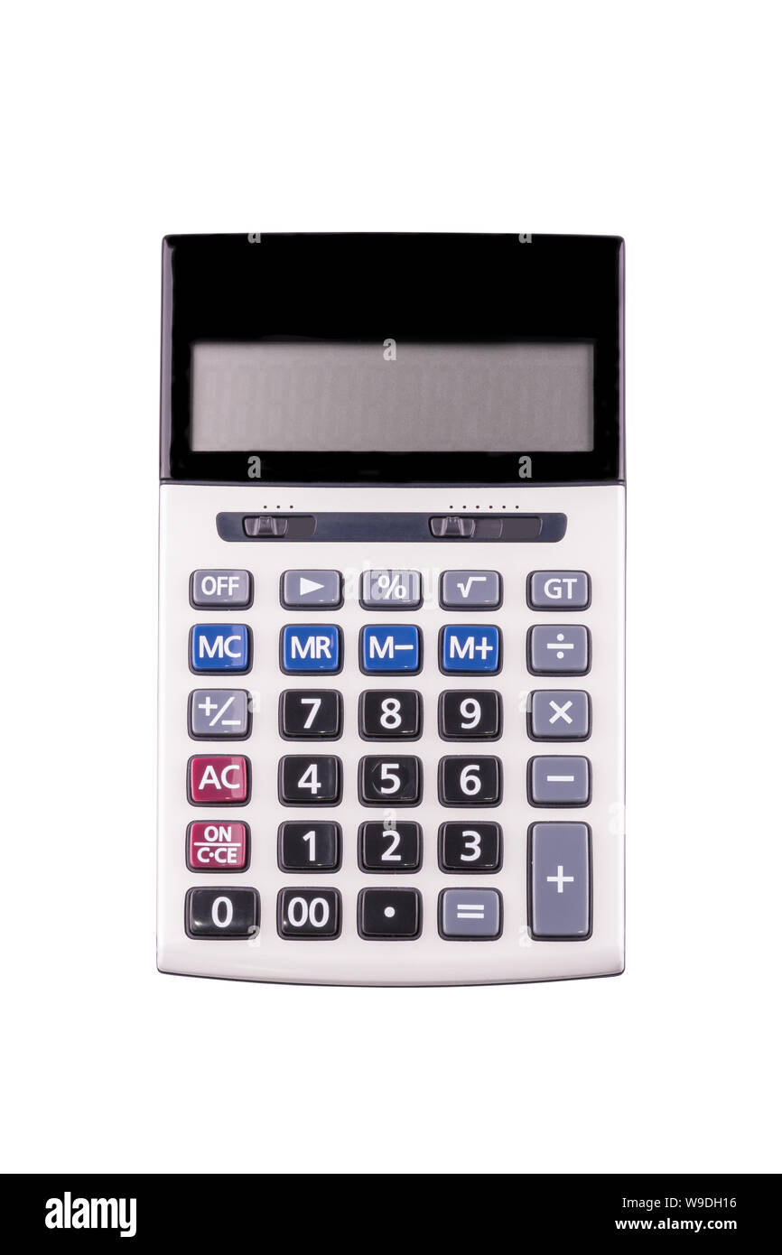 Vista superior del dispositivo de la calculadora para calcular los números  aislados con trazado de recorte sobre fondo blanco Fotografía de stock -  Alamy