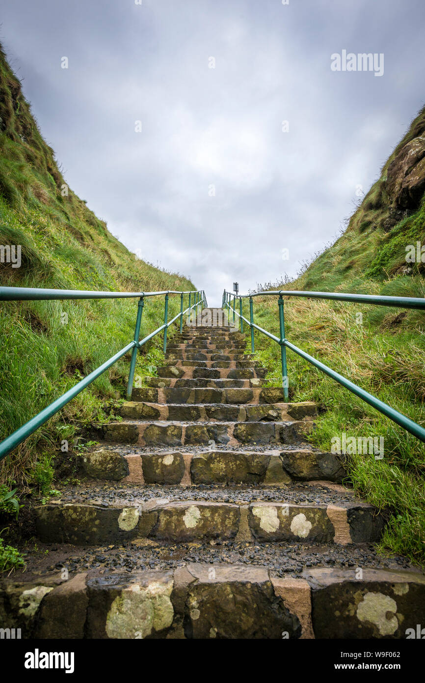 Castillo de Dunluce en la maravillosa costa de Antrim, Co Antrim, Irlanda del Norte Foto de stock