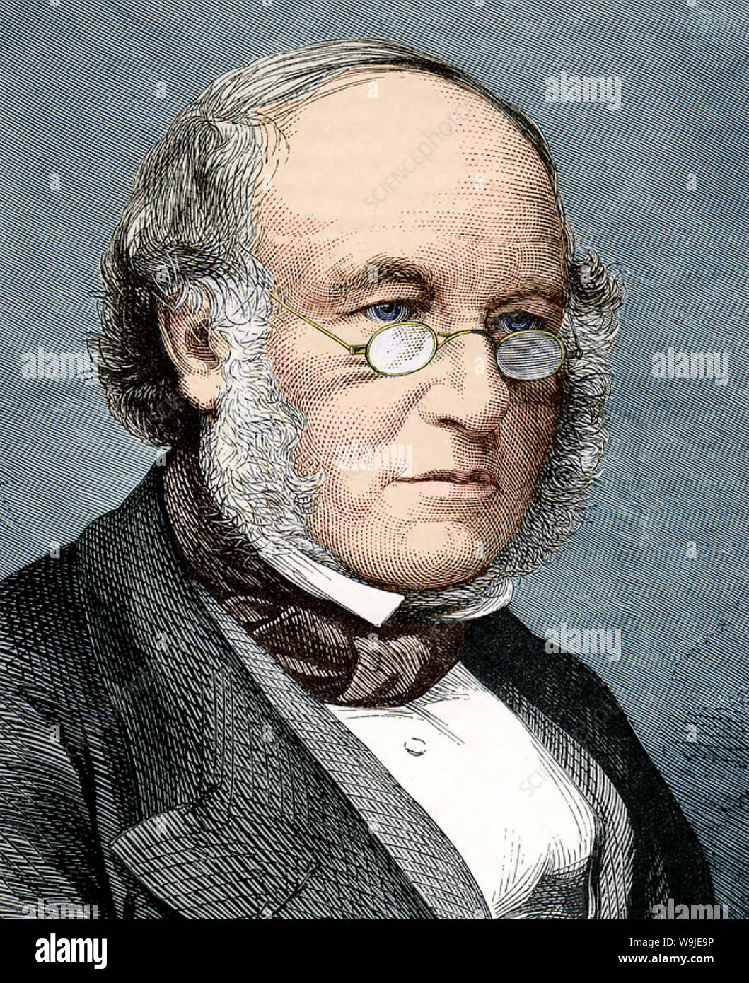 ROWLAND HILL (1795-1879), profesor de inglés, inventor y pionero del servicio postal Foto de stock
