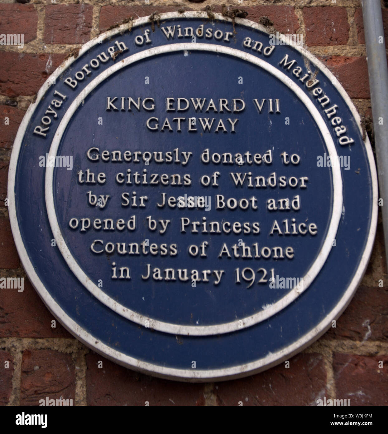 Placa observando el rey Edward VII Gateway, donación de Windsor por Sir Jesse Boot Foto de stock