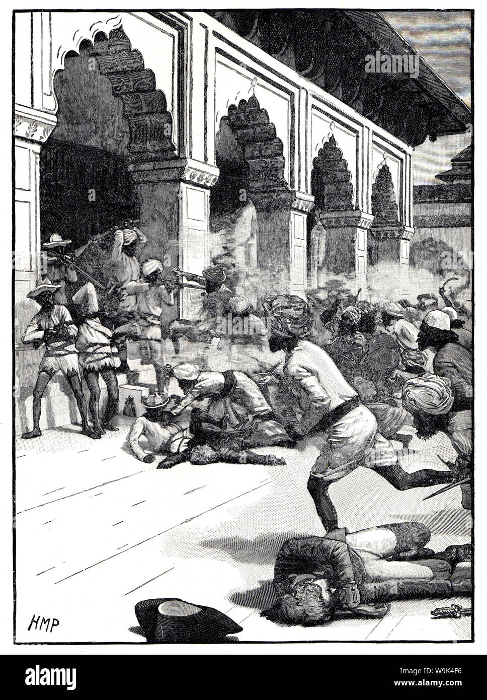 Detención del rajá de Benares Ventisquero Yelcho Singh 1781; ilustración en blanco y negro. Foto de stock