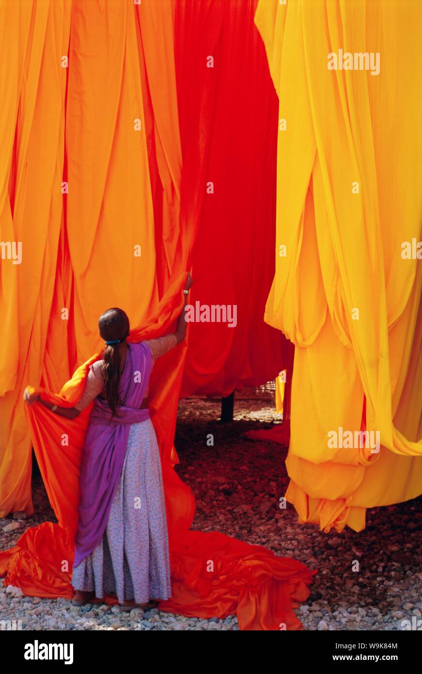 Sari, fábrica de prendas de vestir, Rajasthan, India Foto de stock