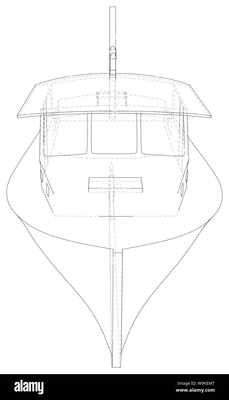 Yate. Ilustración técnica wireframe. Representación vectorial de 3d