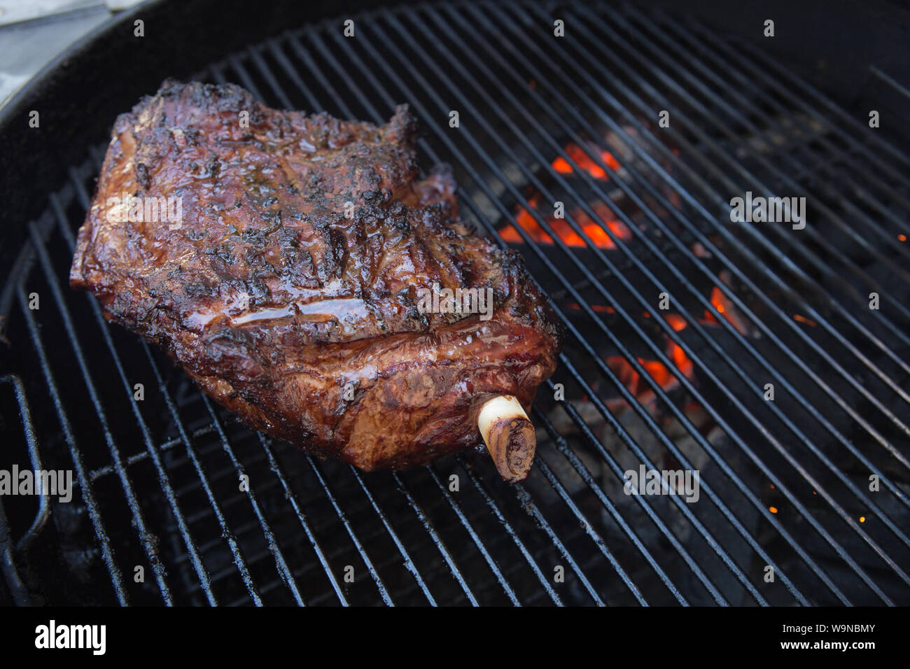 Paletilla de Cordero marinado cocinar en una barbacoa al aire libre en el  jardín Fotografía de stock - Alamy