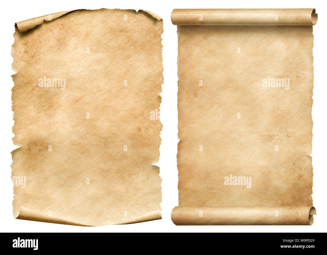 Vieja Hoja De Papel Y Desplacese Aislado En Blanco Fotografia De Stock Alamy