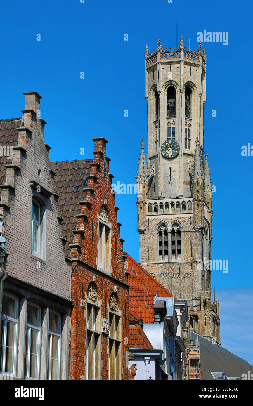 La torre del campanario, Brujas, Bélgica Foto de stock