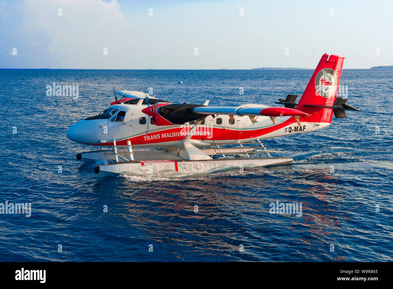 Plano de flotación de despegar, Maldivas, Océano Índico, Asia Foto de stock