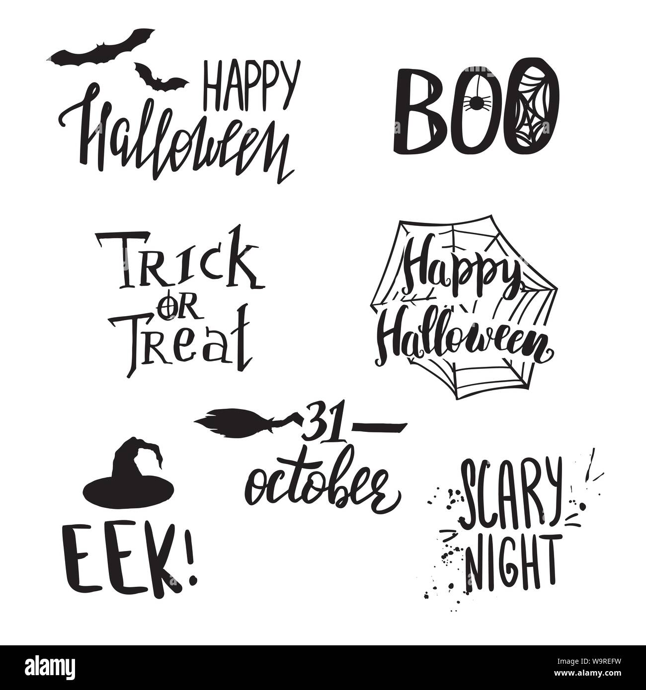 Conjunto de símbolos y frases de Halloween Imagen Vector de stock - Alamy