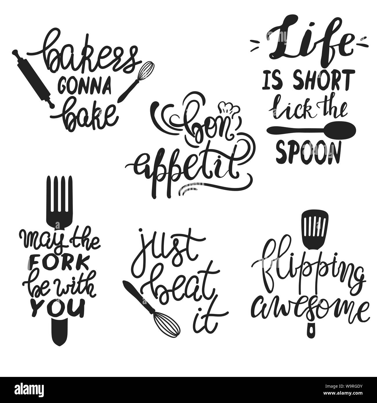 Conjunto De Funny Refranes Dibujados A Mano Para La Cocina O Restaurante Poster Imagen Vector De Stock Alamy