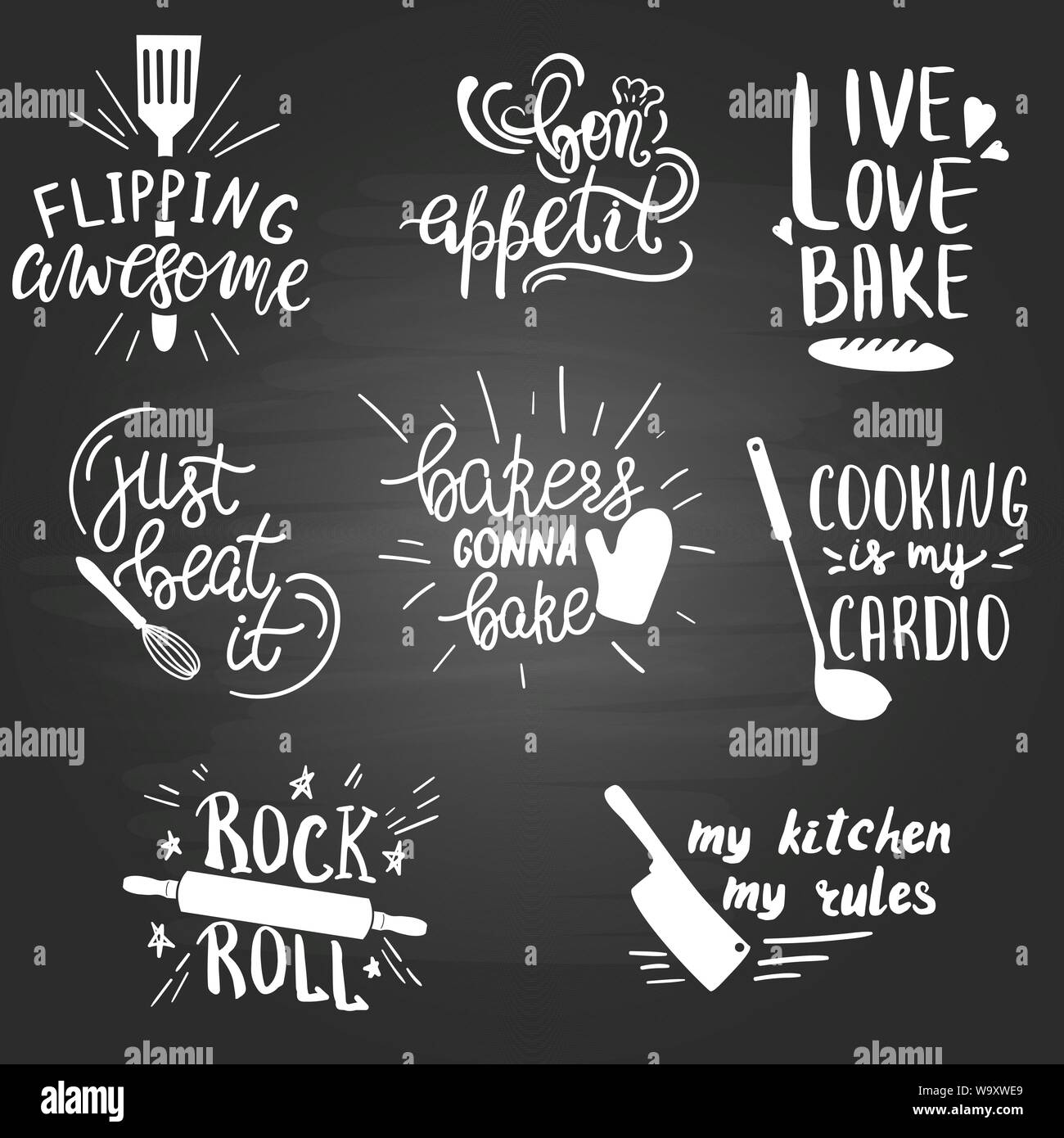 Divertido Juego De Cocina Dibujada A Mano Y Cocinar Las Comillas Imagen Vector De Stock Alamy