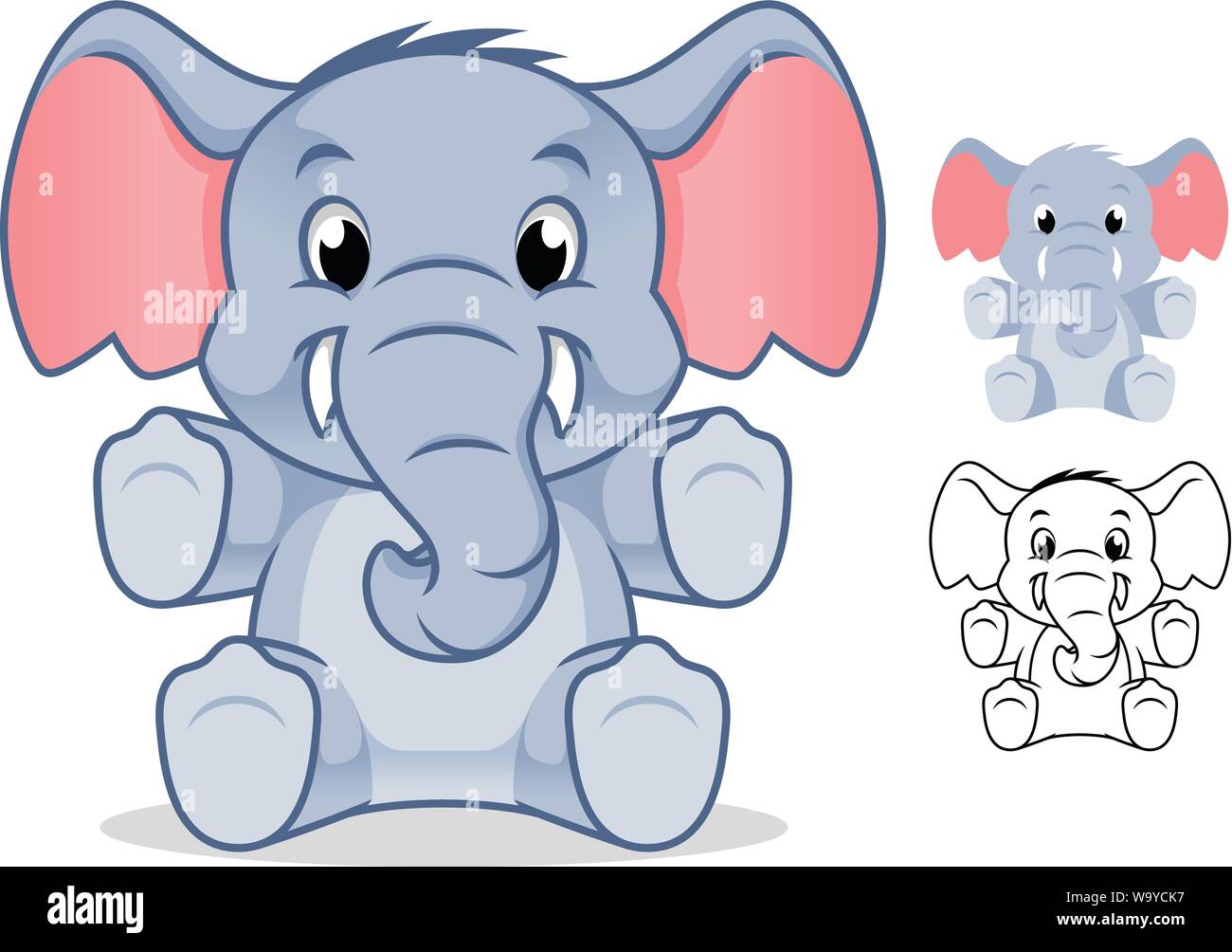 Adorable muñeco Elefante Cartoon Character Design, incluyendo tv y línea de  diseños artísticos, ilustración vectorial, aislados en fondo blanco Imagen  Vector de stock - Alamy