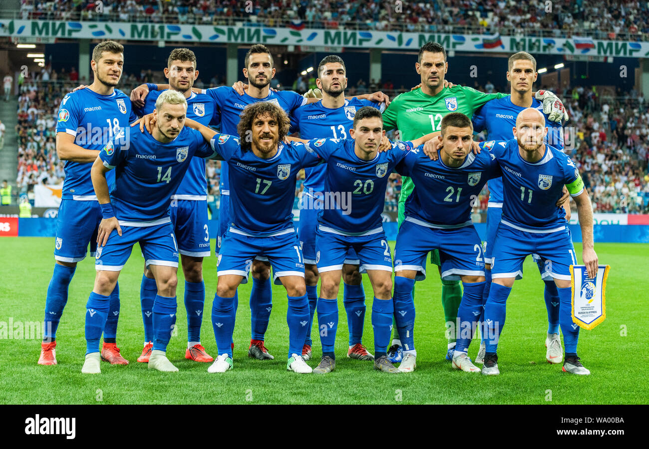 Nizhny Novgorod, Rusia - Junio 11, 2019. Foto de equipo del equipo nacional de fútbol de Chipre por delante de la UEFA EURO 2020 calificación match Rusia vs Chipre (1-0 Foto de stock