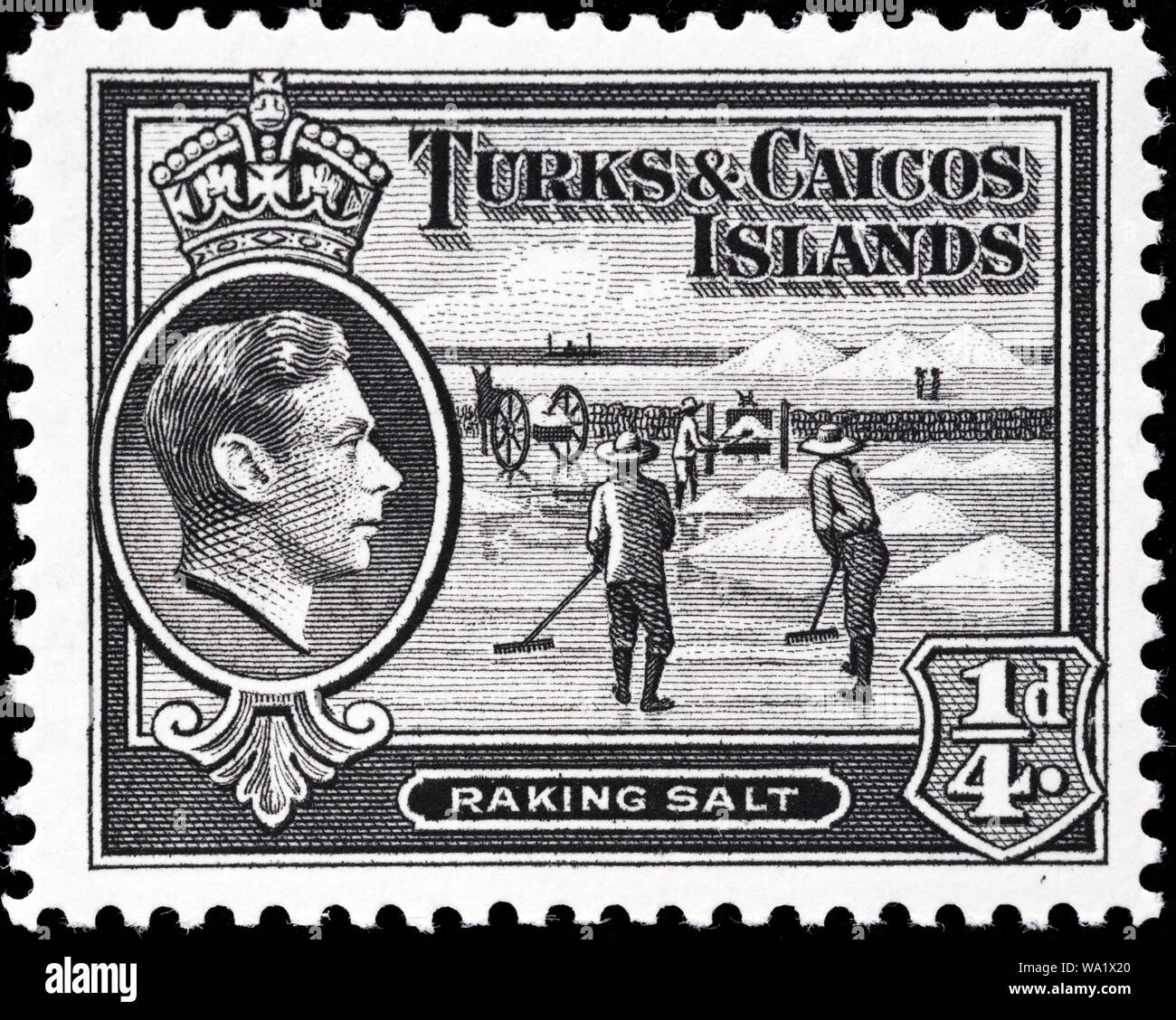 Sal de rastrillado, el Rey George VI, sello, Islas Turcas y Caicos, 1938  Fotografía de stock - Alamy