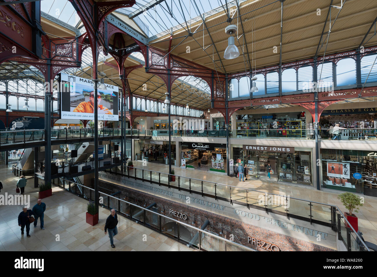 Una vista del interior del Mercado en Bolton, Reino Unido. Foto de stock