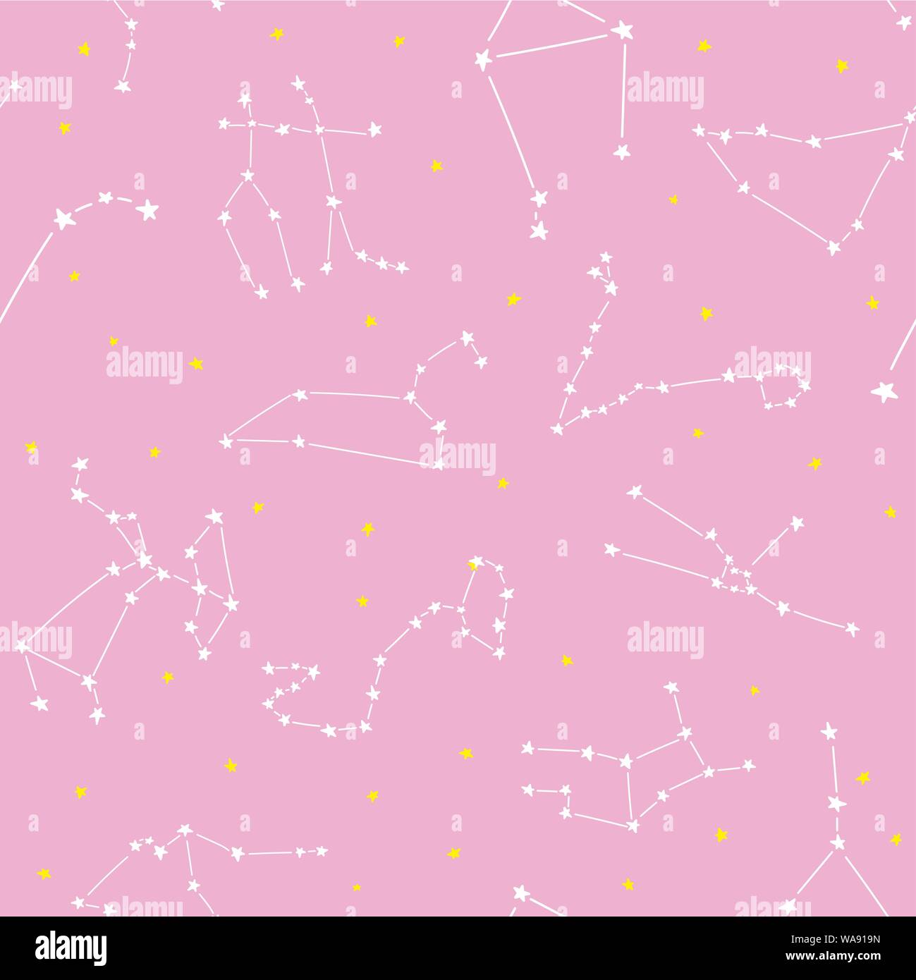 Constelación de estrellas vector patrón sin fisuras. Apto para impresión, textil, decoración, ropa. Las estrellas en el cielo nocturno. Un buen sueño nocturno. Pijama design s Ilustración del Vector
