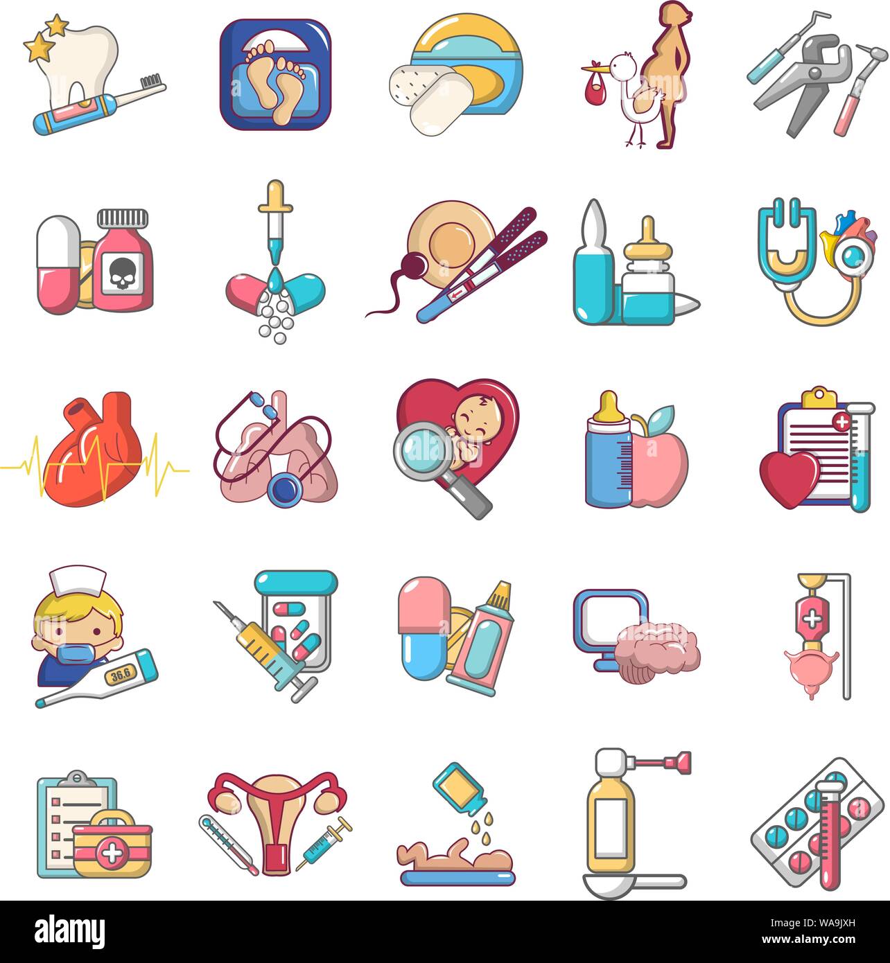 Medicina general, conjunto de iconos de estilo de dibujos animados Imagen  Vector de stock - Alamy