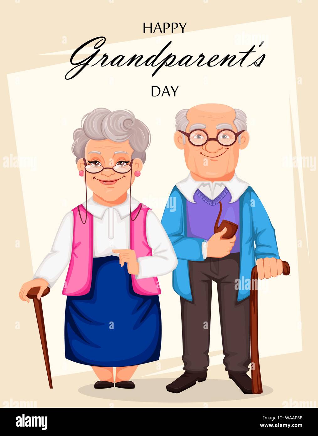 Feliz Día de los abuelos tarjeta de felicitación. Alegre el abuelo y la  abuela de personajes de dibujos animados. Ilustración vectorial para  vacaciones Imagen Vector de stock - Alamy
