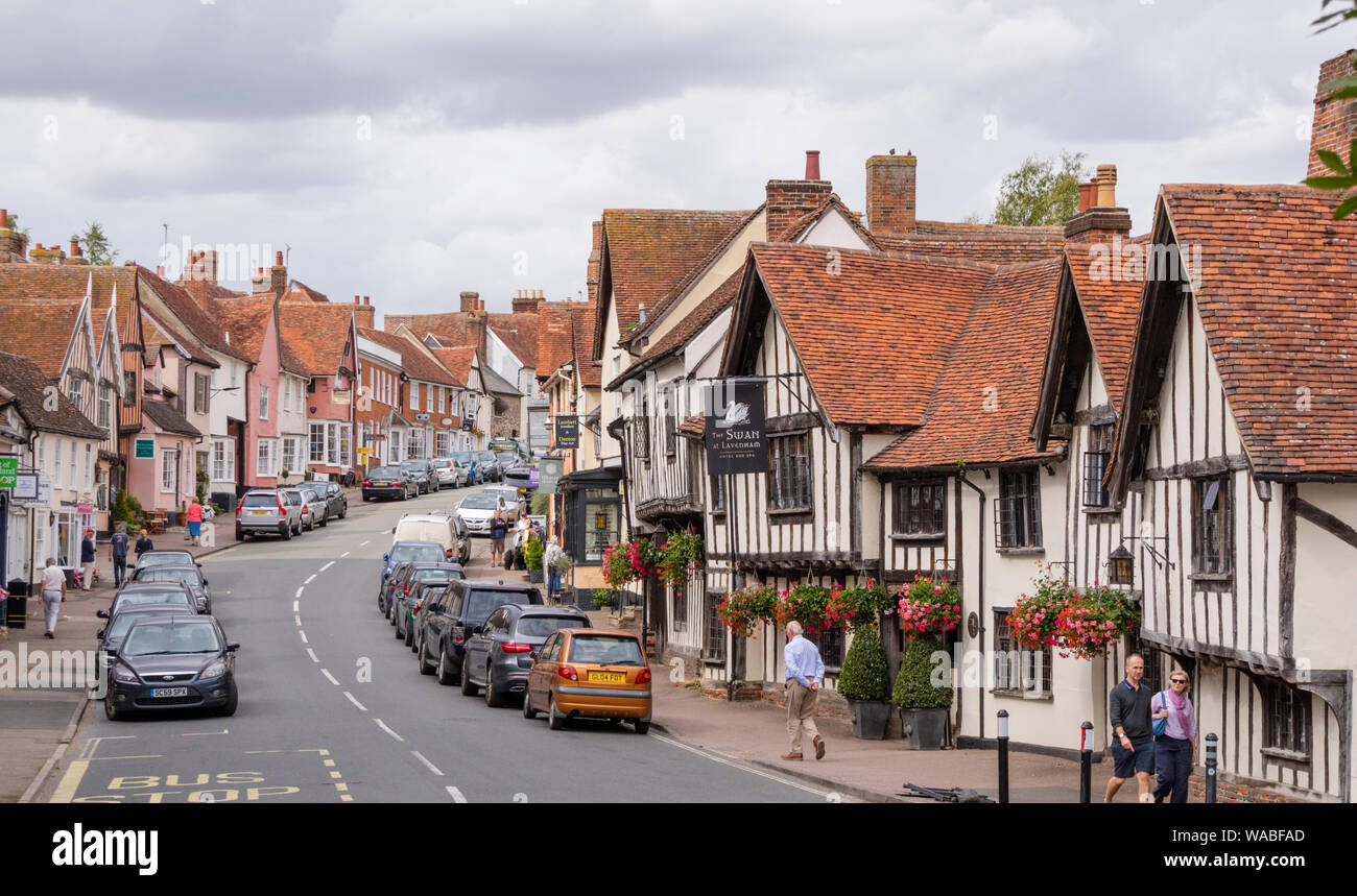 El pintoresco pueblo medieval de Lavenham, Suffolk, Inglaterra, Reino Unido. Foto de stock
