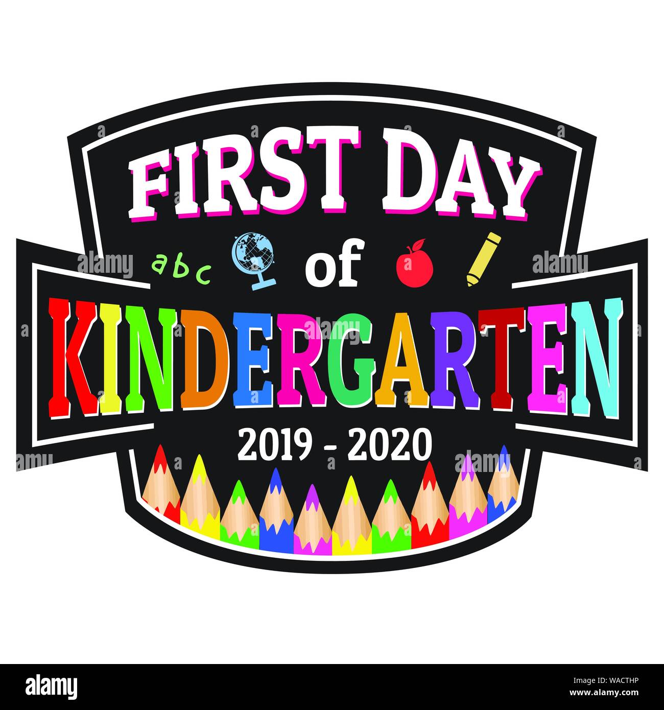 Primer día de kinder etiqueta o pegatina sobre fondo blanco