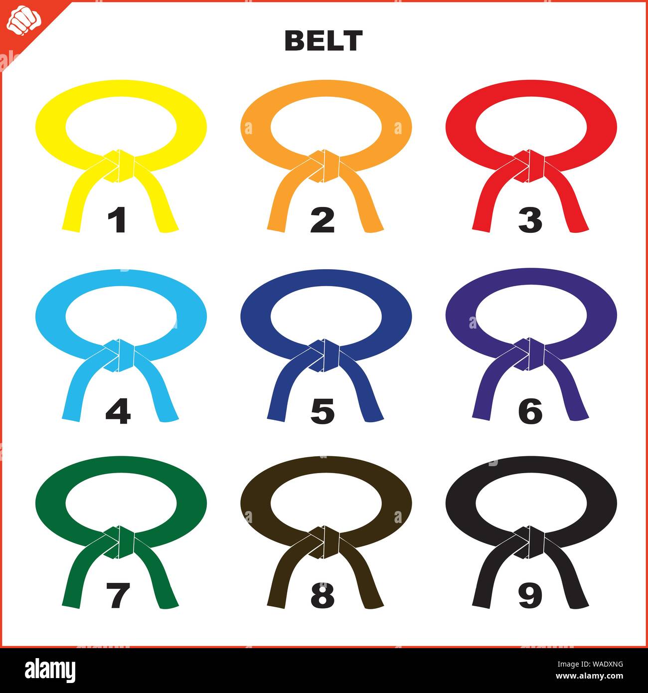 Cinturones de color para artes marciales kimono set, dogi karate,bjj, Judo,  Karate, Taekwondo, Hapkido Imagen Vector de stock - Alamy