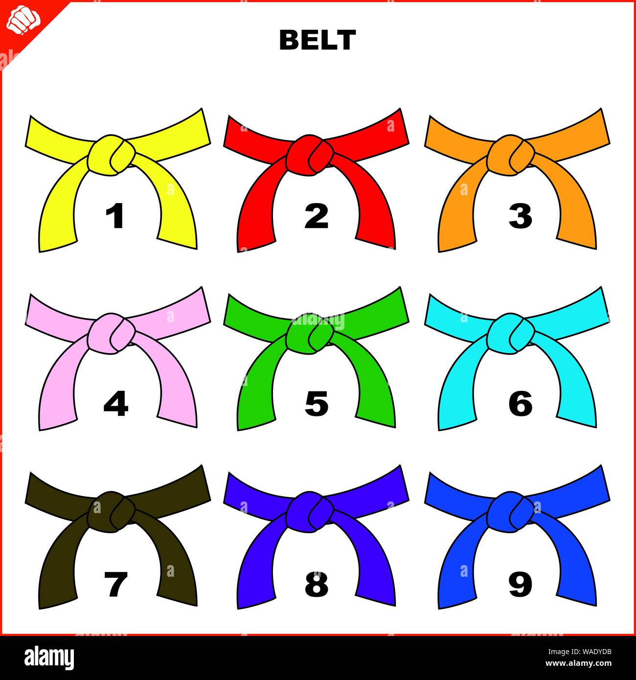Cinturones de color para artes marciales kimono set, dogi karate,bjj, Judo,  Karate, Taekwondo, Hapkido Imagen Vector de stock - Alamy