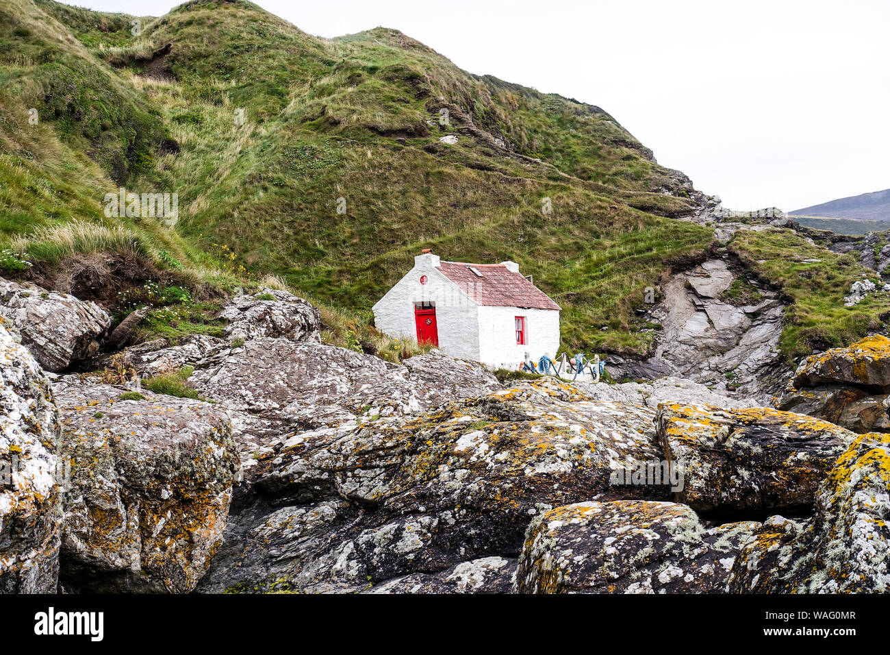 Fisherman's Cottage en Niarbyl, Isla de Man Foto de stock