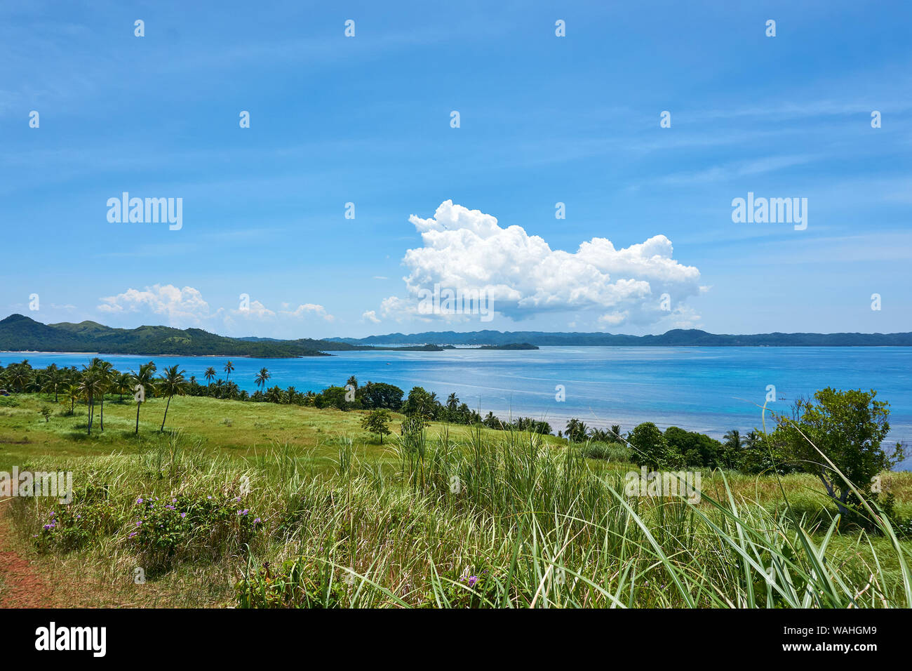 Vistas de isla tropical, Siargao Island Landscape. Foto de stock