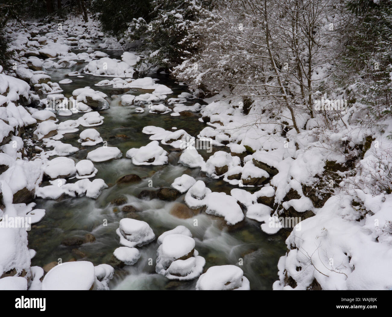 La larga exposición de río en invierno en Squamish, British Columbia, Canadá Foto de stock