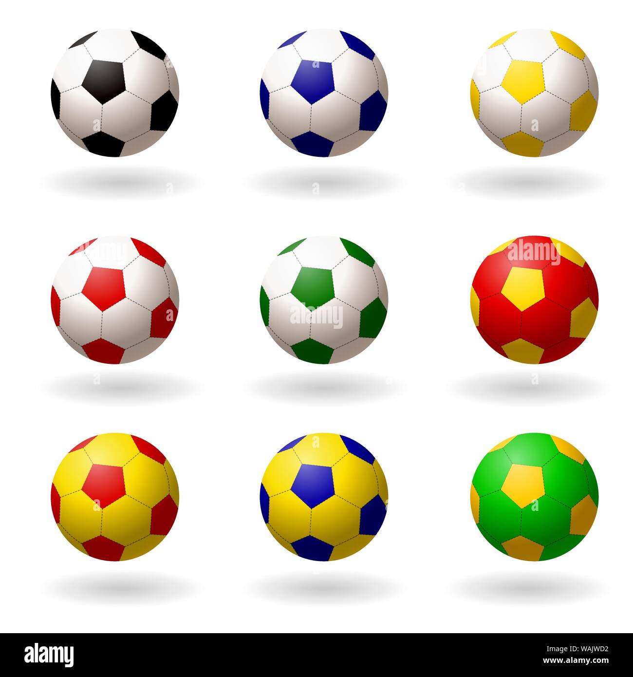 juego de balones diferentes colores para jugar al fútbol. objetos sobre  fondo blanco. Ilustraciones vectoriales Imagen Vector de stock - Alamy