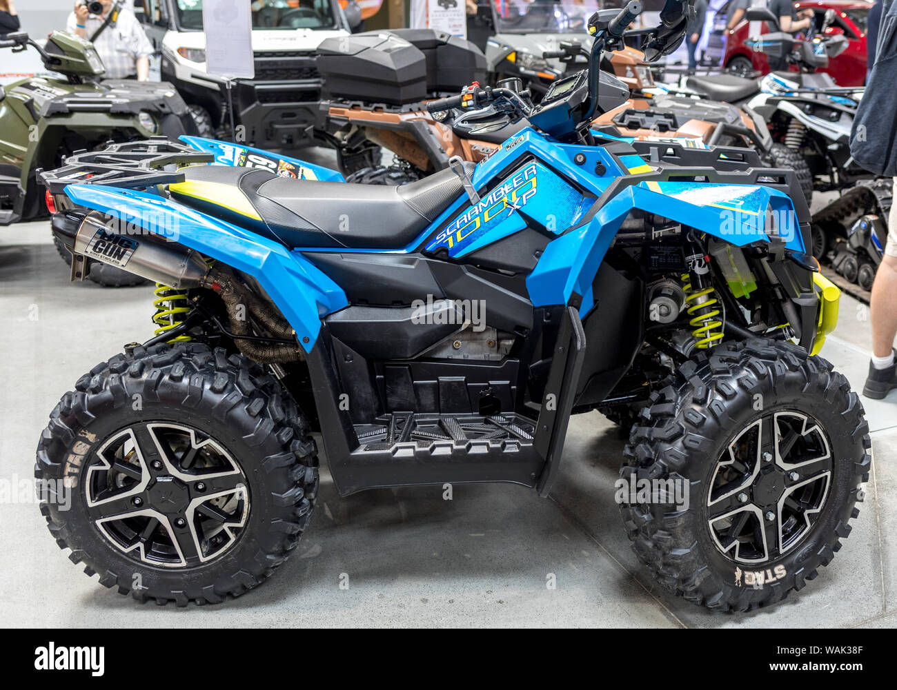 Cracovia, Polonia - Mayo 18, 2019: El Polaris quad muestra en Moto Show en Cracovia, Polonia. Expositores presentes aspectos más interesantes de la automoción i Foto de stock