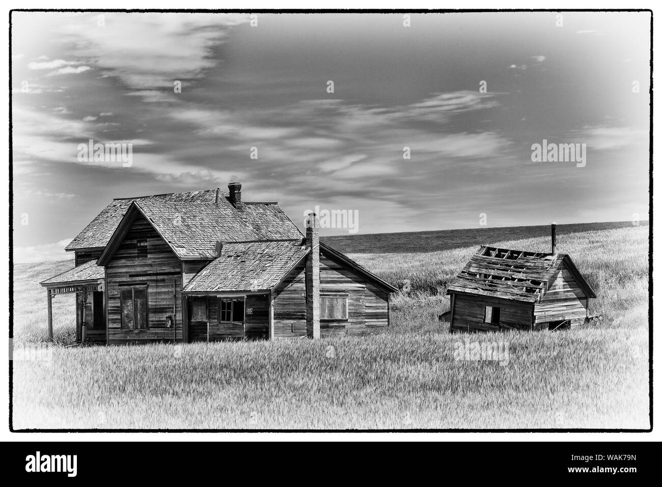 Fotografía en blanco y negro de viejos abandonados Weber home Eastern Washington Foto de stock