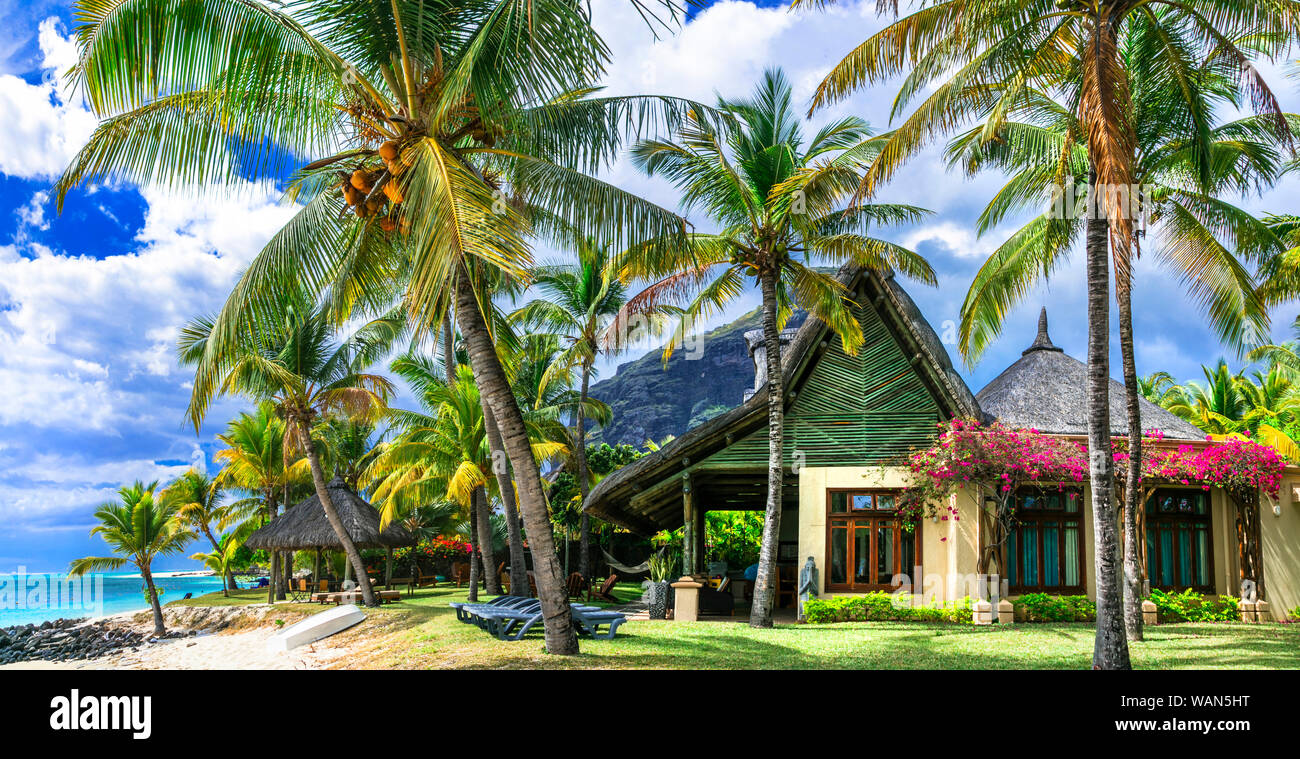 Vacaciones tropicales exóticos e increíbles playas de Isla Mauricio Foto de stock