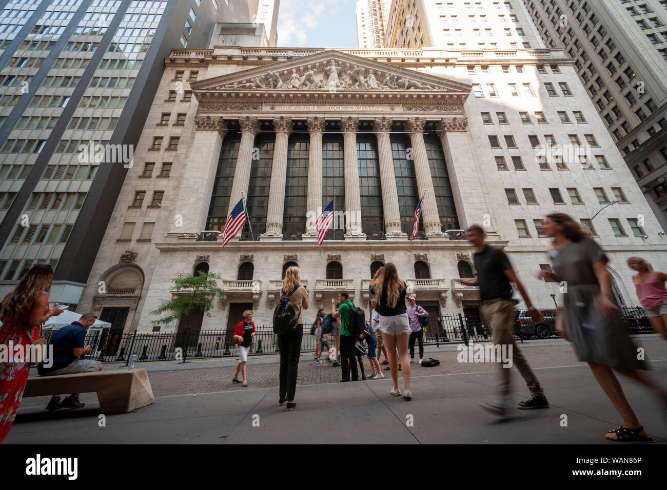 La Bolsa de Nueva York el jueves, 15 de agosto de 2019. (© Richard B. Levine) Foto de stock