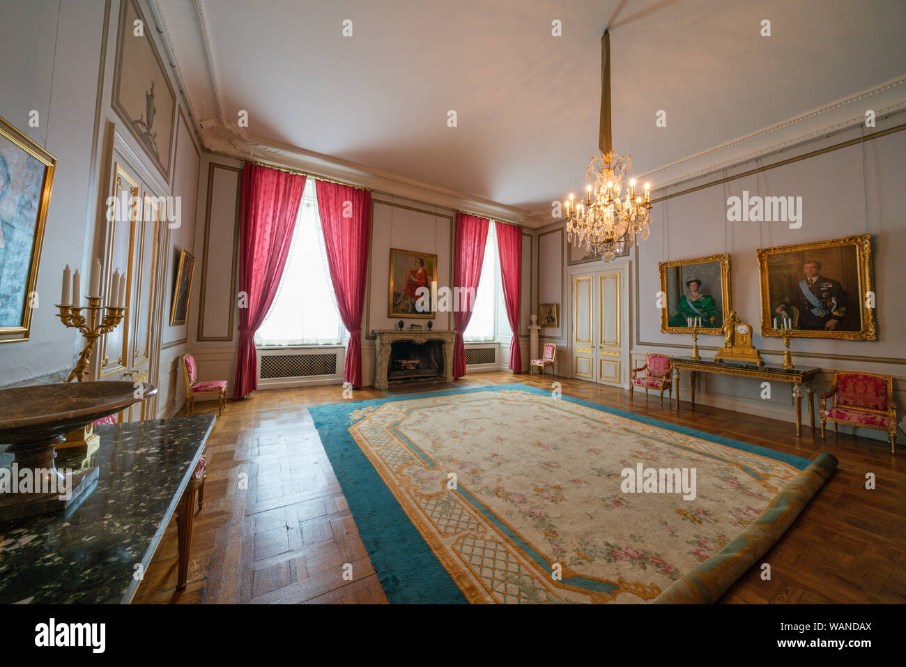 Exuberantes alfombra y retratos de la nobleza en las habitaciones del  apartamento del Palacio Real, Estocolmo, Suecia Fotografía de stock - Alamy