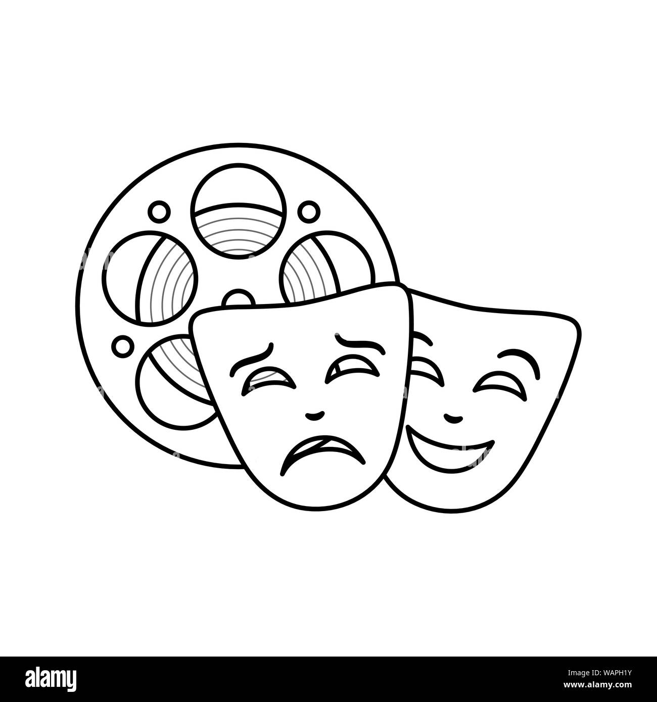 Cinta de carrete cine con máscaras de teatro, diseño de ilustraciones  vectoriales Imagen Vector de stock - Alamy