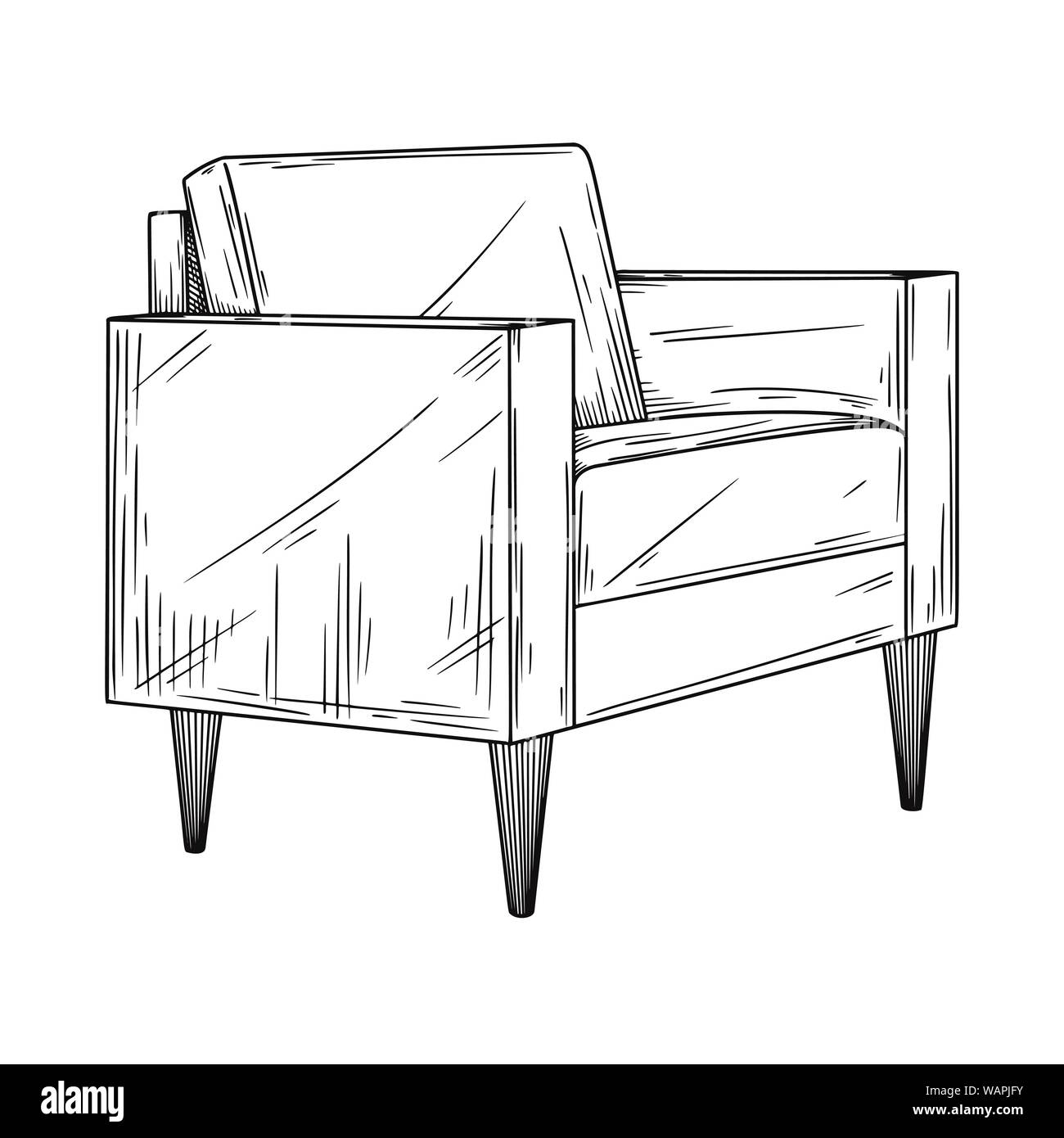 Dibujo realista sillón aislado sobre fondo blanco. Ilustración vectorial en  estilo boceto Imagen Vector de stock - Alamy