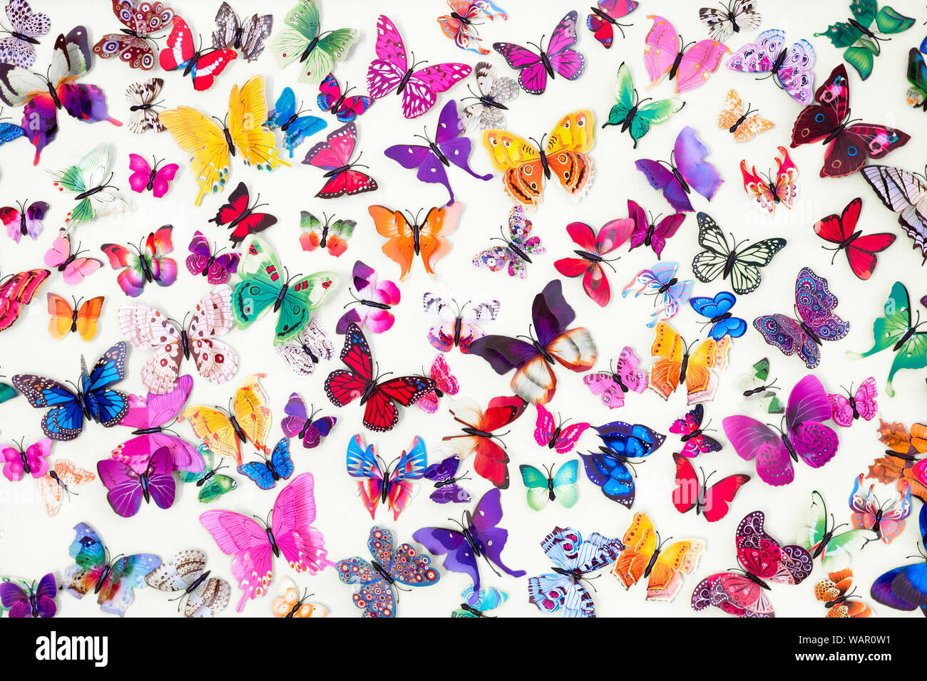 Mariposas coloridas aislado sobre fondo blanco. Patrón de varias mariposas como un ejemplo para los diseñadores, las lecciones. Foto de stock