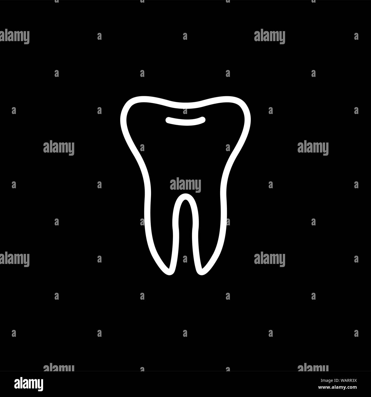 Icono de línea de dientes sobre fondo negro. Dental estilo plana negra