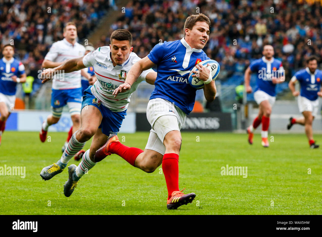 La Francia va en meta en Italia vs FRANCIA - 6 Nazioni 2019, Roma, Italia, 16 de Mar de 2019, Rugby Nazionale Italiana di Rugby Foto de stock