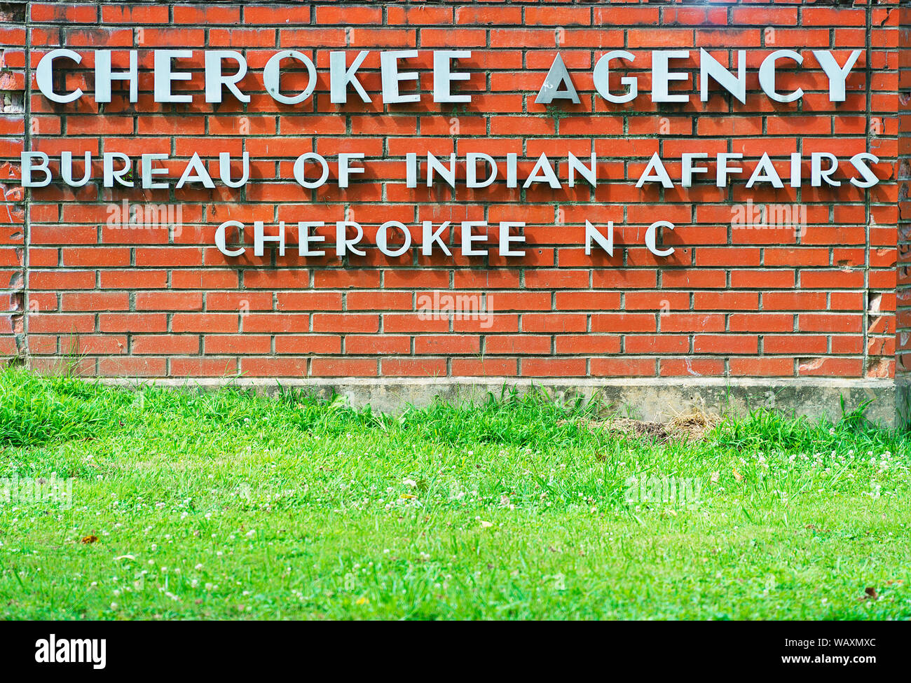 Cherokee, Carolina del Norte, USA - Agosto 3,2019: Oficina de Asuntos Indios firmar Foto de stock