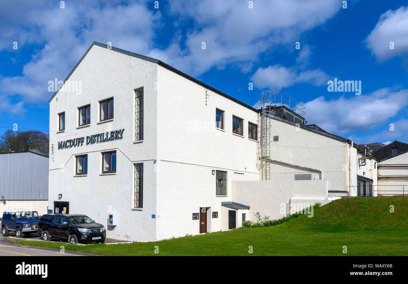 Destilería de Whisky Escocés Macduff, Banff, Banffshire, Escocia, Reino Unido Foto de stock