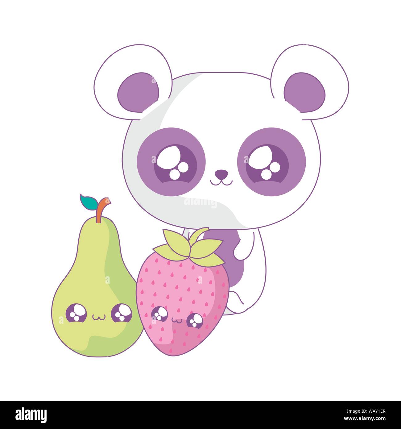 Oso Panda bebé con frutas estilo kawaii diseño ilustración vectorial Imagen  Vector de stock - Alamy