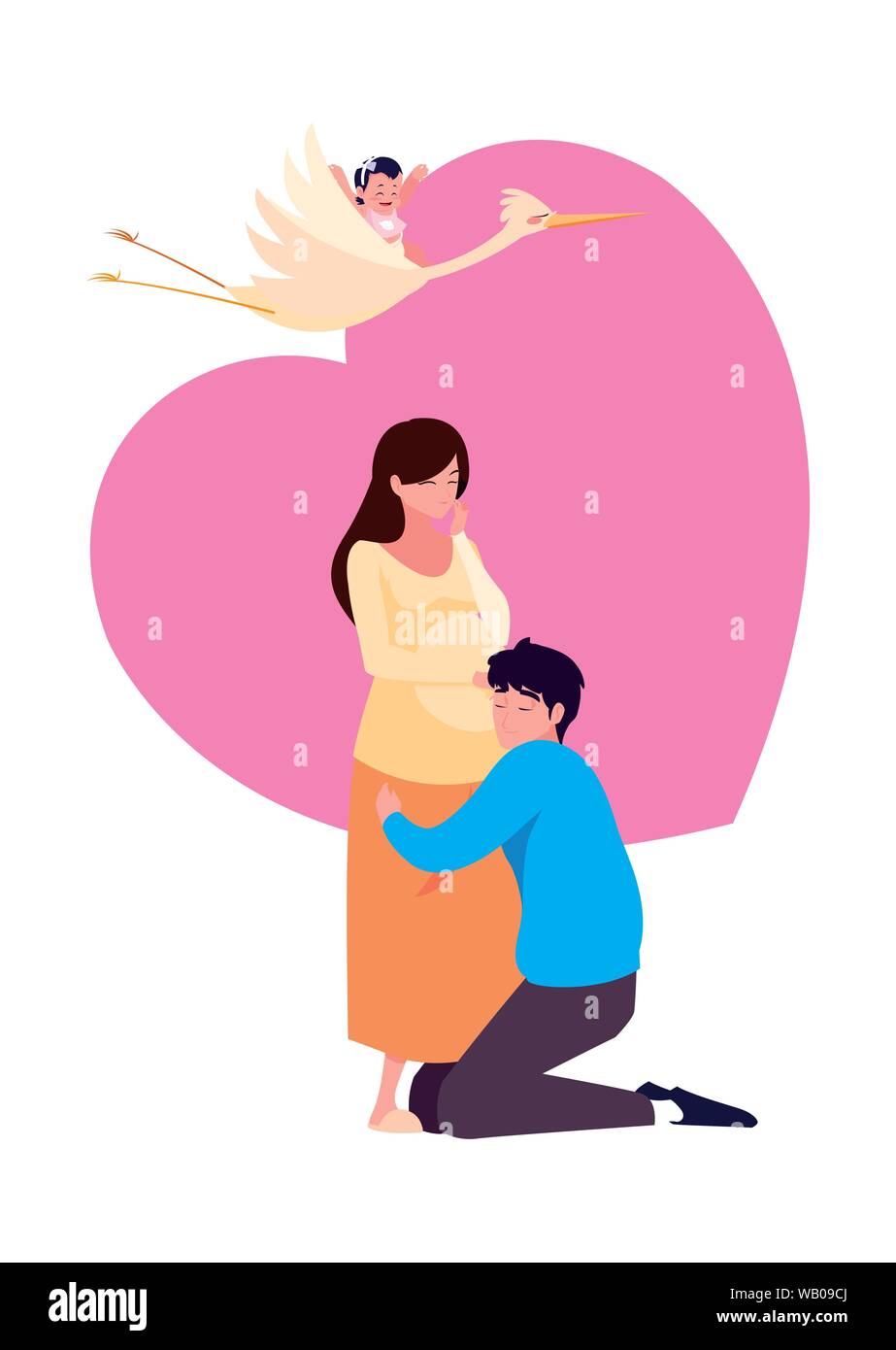 Abrazaron Padres Esperando La Ciguena Con Bebe Ilustracion Vectorial Imagen Vector De Stock Alamy
