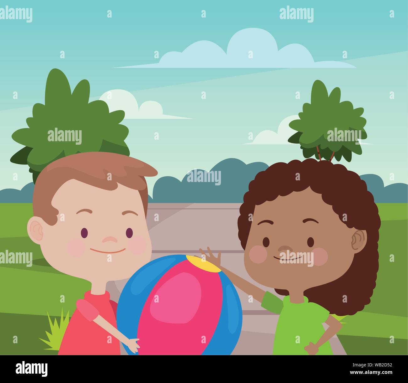 Niños felices, divirtiéndose Cute dibujos animados Imagen Vector de stock - Alamy