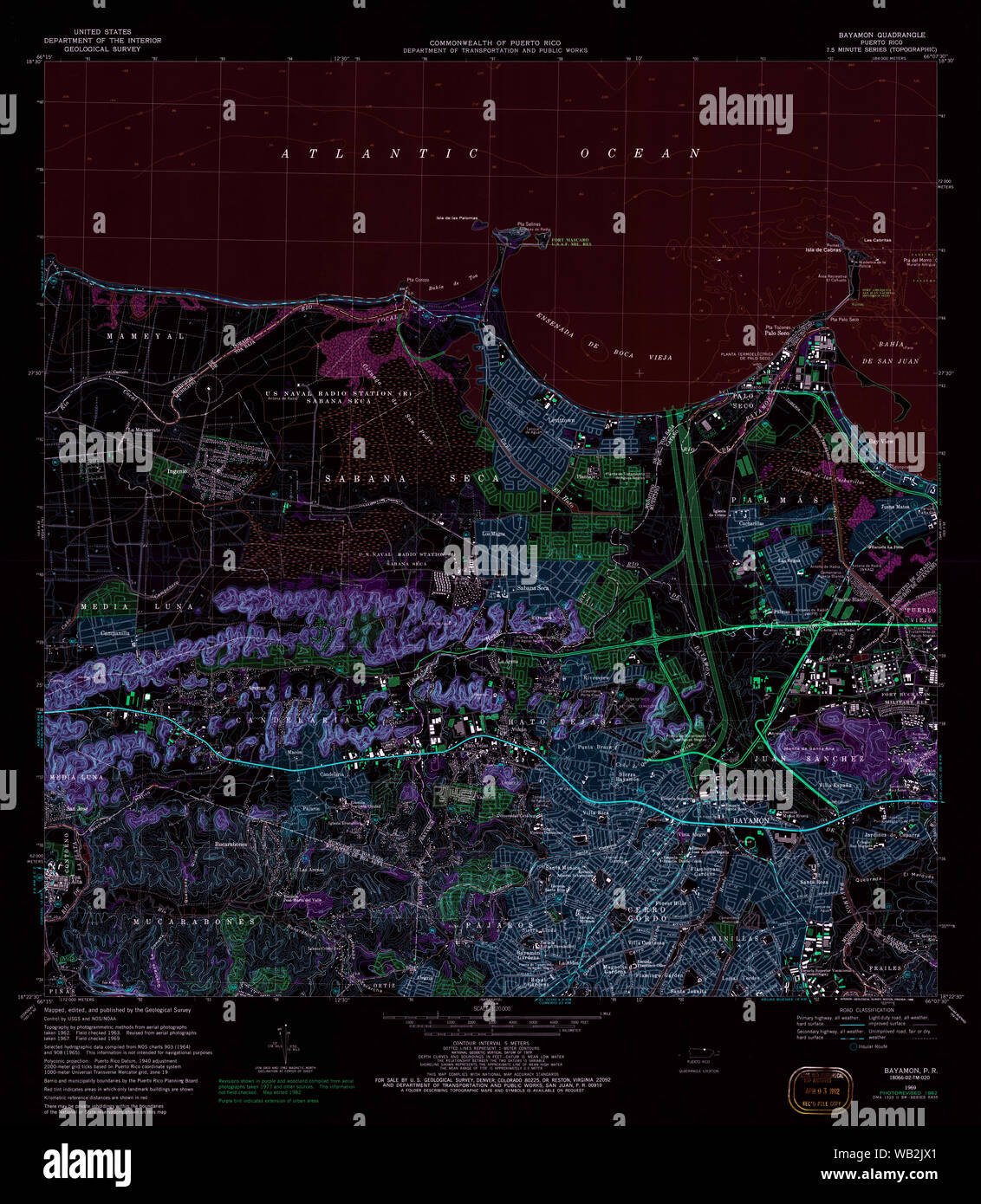 USGS TOPO Mapa Puerto Rico Bayamon PR 20000 1969 362043 Restauración invertida Fotografía de