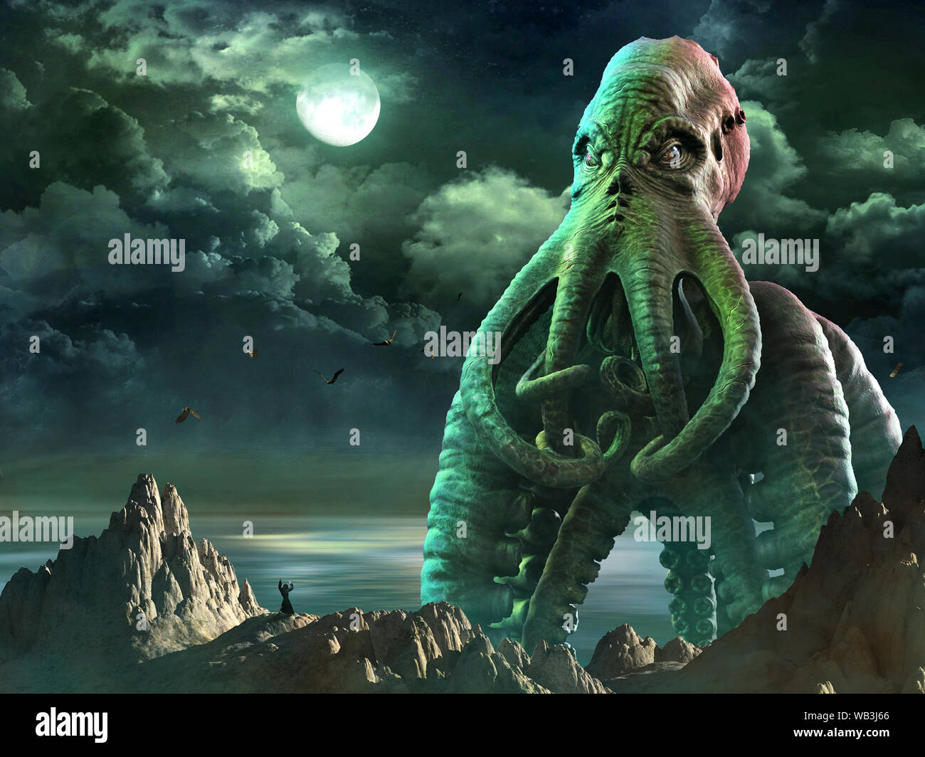Tentáculos- escenas de horror ilustración 3D Foto de stock